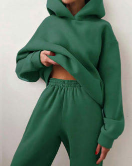 Green Field Pant Set Athletic Two Pieces Hoodies