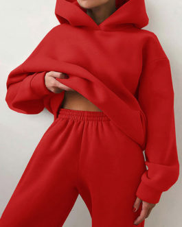 Red Field Pant Set Athletic Two Pieces Hoodies
