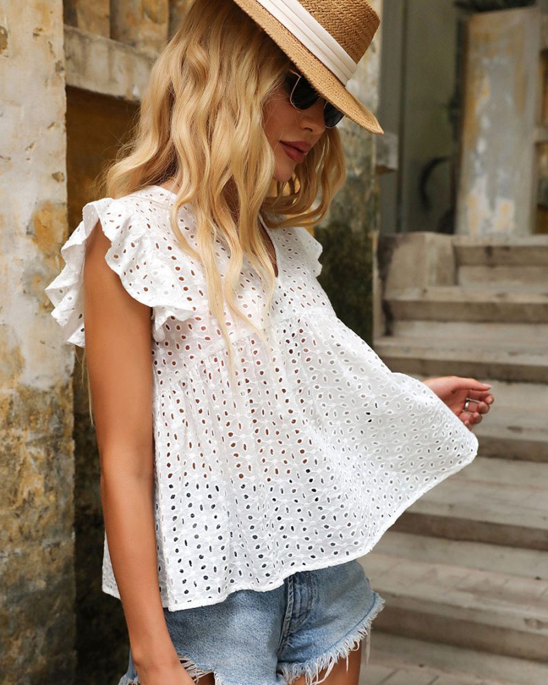 White V-Neck Casual Sleeveless Blouse