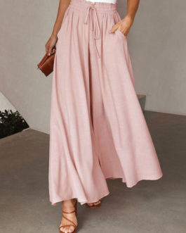 Pink Lace Up Oversized Pants