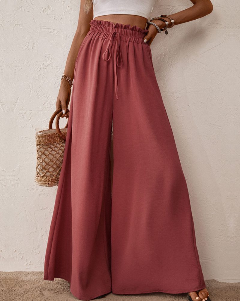Brick Red Lace Up Oversized Raised Waist Pants