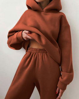 Brown Field Pant Set Athletic Two Pieces Hoodies