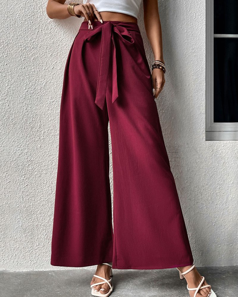 Pants Lace Up Raised Waist Burgundy