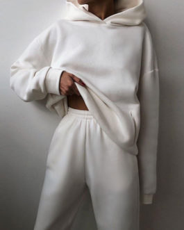 White Field Pant Set Athletic Two Pieces Hoodies