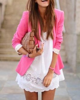 Women’s Pastel Colored Single Breasted Blazer – Long Sleeves