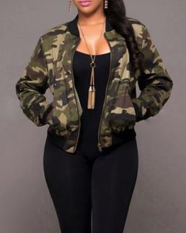 Women’s Varsity Style Jacket – Camouflage Printed