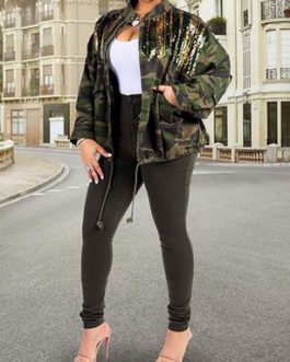 Women's Short Camo Jacket - Sequined Bling