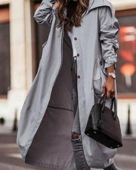 Trench Coat Style Jacket – Wide Lapel / Button Front