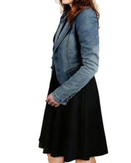 Distressed Denim Tuxedo Style Jacket – Lapels and Metal Buttons