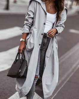 Trench Coat Style Jacket – Wide Lapel / Button Front