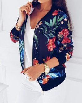 Floral Printed Bomber Style Jacket – Zipper Front