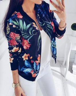 Floral Printed Bomber Style Jacket – Zipper Front