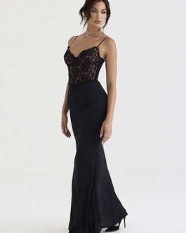 Straps Neck Lace Sleeveless Semi Formal Party Dresses