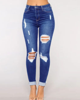 High Rise Casual Cotton Skinny Bottoms Ripped Jeans