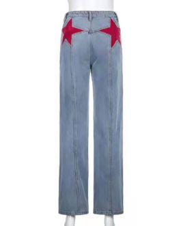 Retro Five Pointed Star Straight Jeans