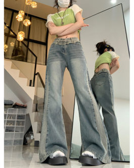 Irregular Pocket Patchwork Vintage Y2k High Waist Raw Edge Wide Leg Denim Jeans