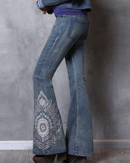 Mid Rise Embroidered Vintage Bell Bottoms Flare Jeans