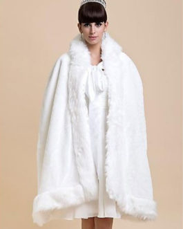 White Cloak Cape Faux Fur Bridal Winter Outerwear Poncho Cape