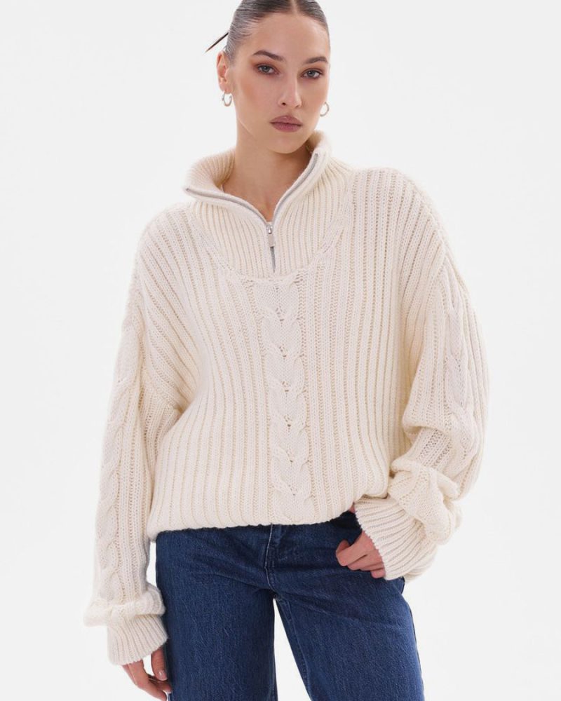 Zipper Stand Collar Long Sleeves Daily Fall Pullover Sweater