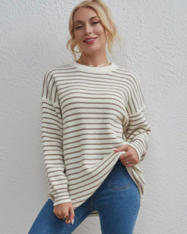 Stripes Jewel Neck Long Sleeves Daily Sweaters
