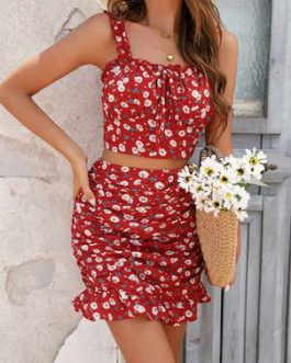 Women’s Clothing Skirt Set Casual Floral Print Two Piece Sets