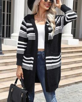 Sweaters Cardigans Stripes Long Sleeves Hooded Outerwear