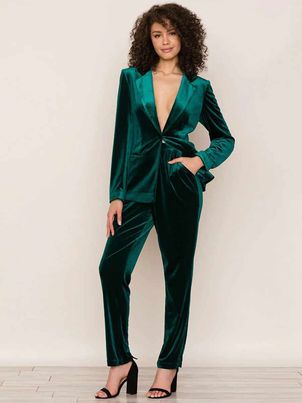 Two Piece Suits Velour Blazer Set Spring Fall Outfit For Women