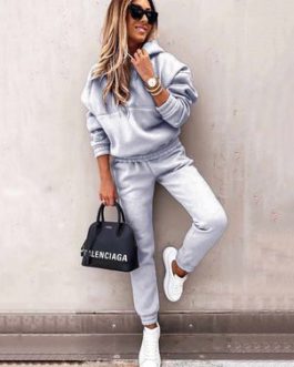 Two Piece Sets Tracksuit Long Sleeves Hooded Straight Pants
