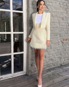 Two Piece Sets Short Blazer Tassel Skirt Sexy Outfit For Women