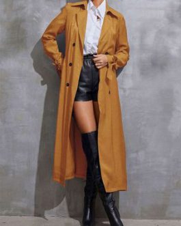 Trench Coat For Woman Turndown Collar Long Sleeves Outerwear