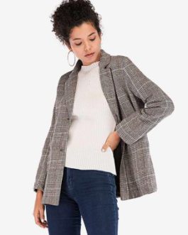 Blazer Jacket Plaid Long Sleeves Outerwear For Women