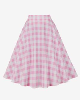 Barbie Pink Gingham Skirt Plaid Mid-calf Length Women Bottoms