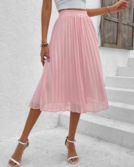 Pink Pleated Chiffon Mid-calf Length Women Skirt