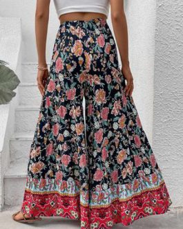 Pants Black Oversized High Rise Waist Floral Print Trousers