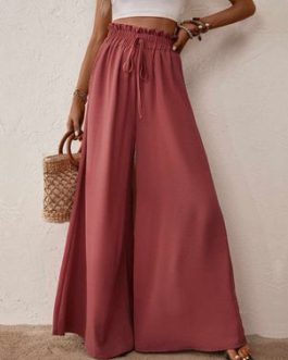 Pants Brick Red Lace Up Oversized Raised Waist Trousers