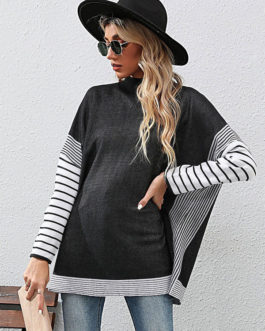 Black Stripes High Collar Long Sleeves Sweaters