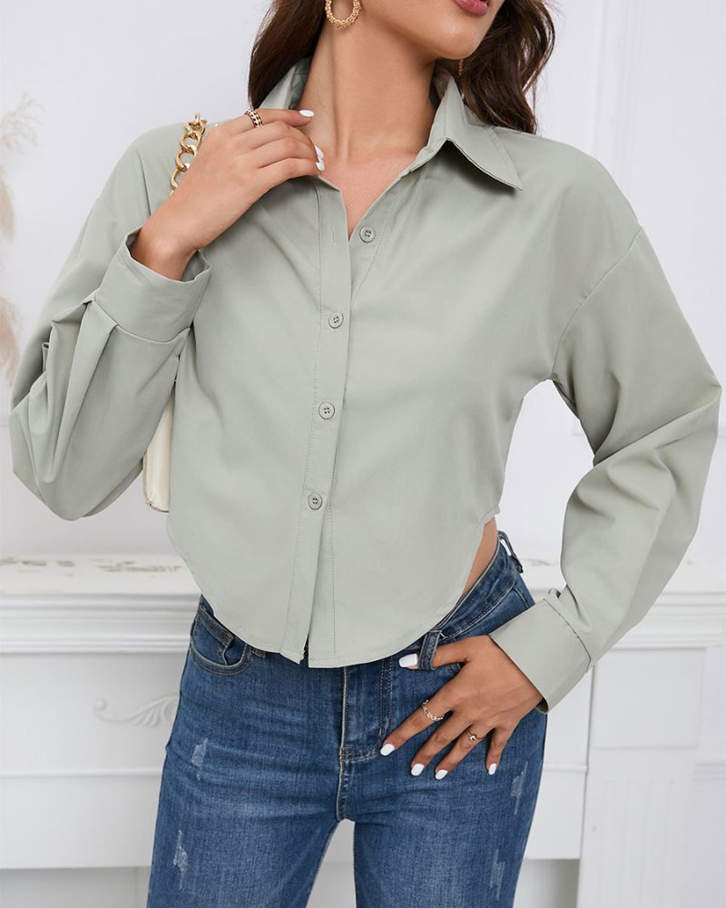 Turndown Collar Casual Long Sleeves Top