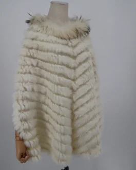 Rabbit Fur Raccoon Fur Poncho Knitted Pullover Real Fur Cape