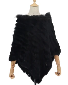 Real Rabbit Fur Knitted Rabbit Fur Vest Fashion Wrap Coat Poncho