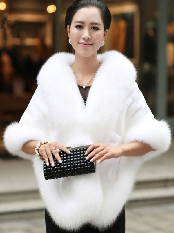 Faux Fur Wrap Shawl White Poncho Women's Winter Cape Coat