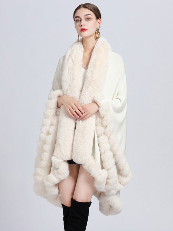 Women Poncho Coat Faux Fur Cape Winter Outerwear 2023