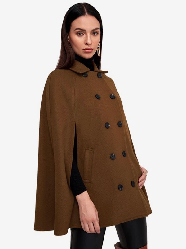 Poncho Double Breasted Woolen Cape Outerwear For Women 2023