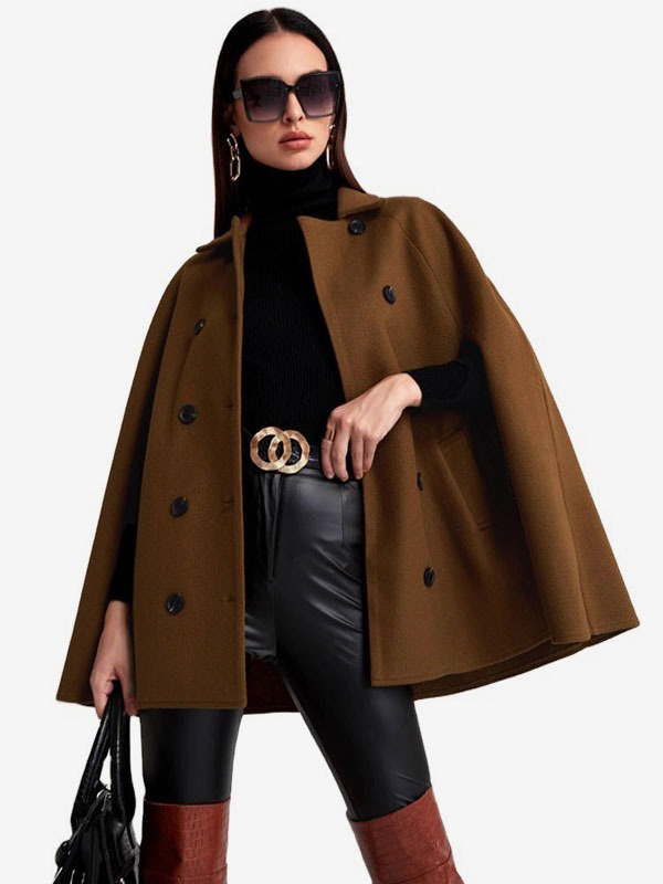 Poncho Double Breasted Woolen Cape Outerwear For Women 2023