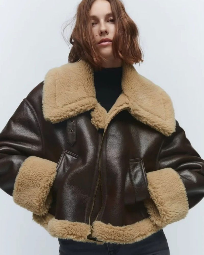 Double Sided Short Jacket Pu Leather Winter 2023 Outerwear For Women