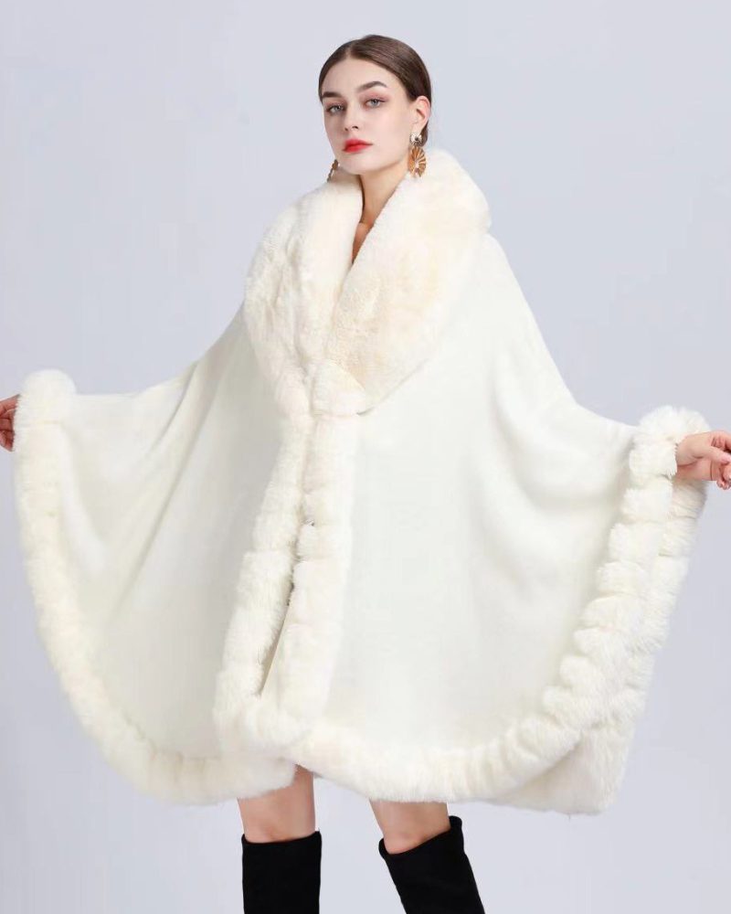 Cloak Cape Faux Fur Bride Wraps Poncho Coat For Women