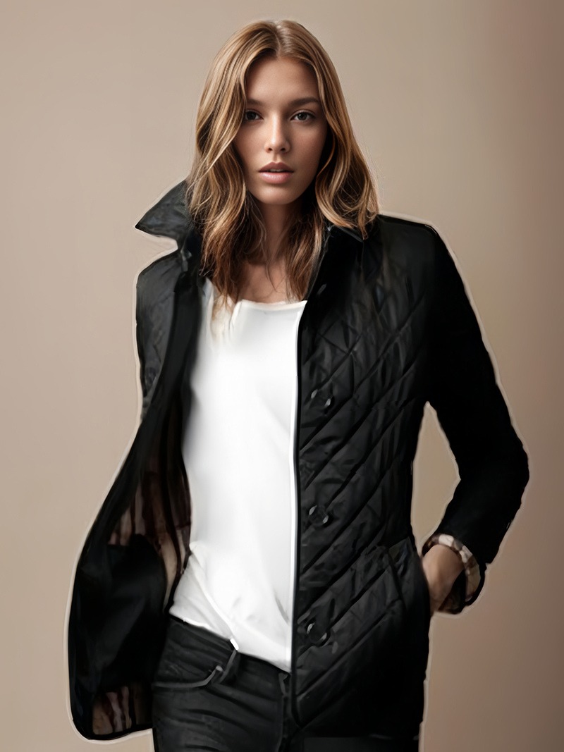 Quilted Jacket Turndown Collar Padded Coat Spring Cozy Outerwear