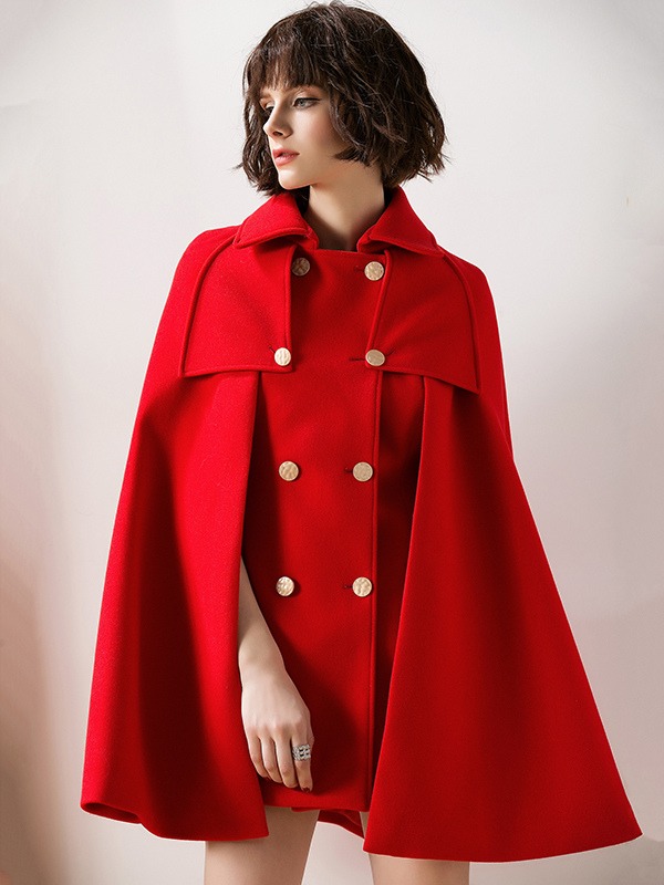 Women Red Poncho Oversized Cape Coat Winter Outerwear 2023