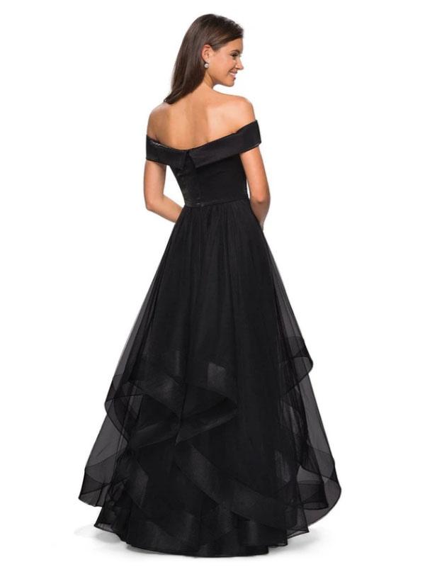Black Prom Dress Velour Bateau Neck Princess Silhouette Party Dresses