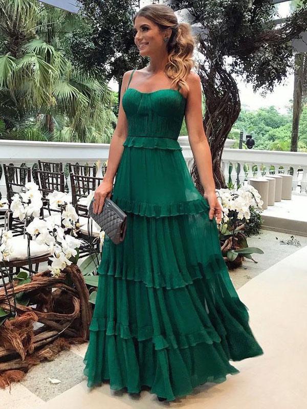 Green Maxi Dresses Sleeveless Straps Neck Sleeveless Floor Length Dress