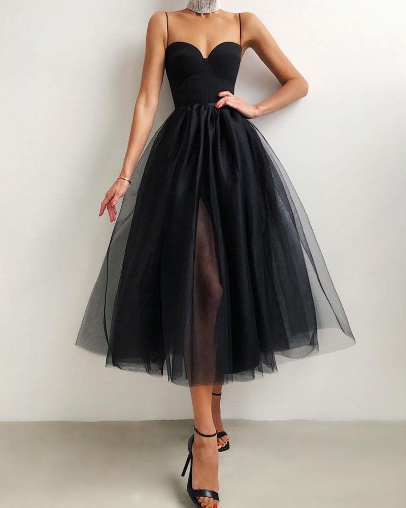 Birthday Little Black Dress Women Sweetheart Sleeveless Tea Length Party Dresses